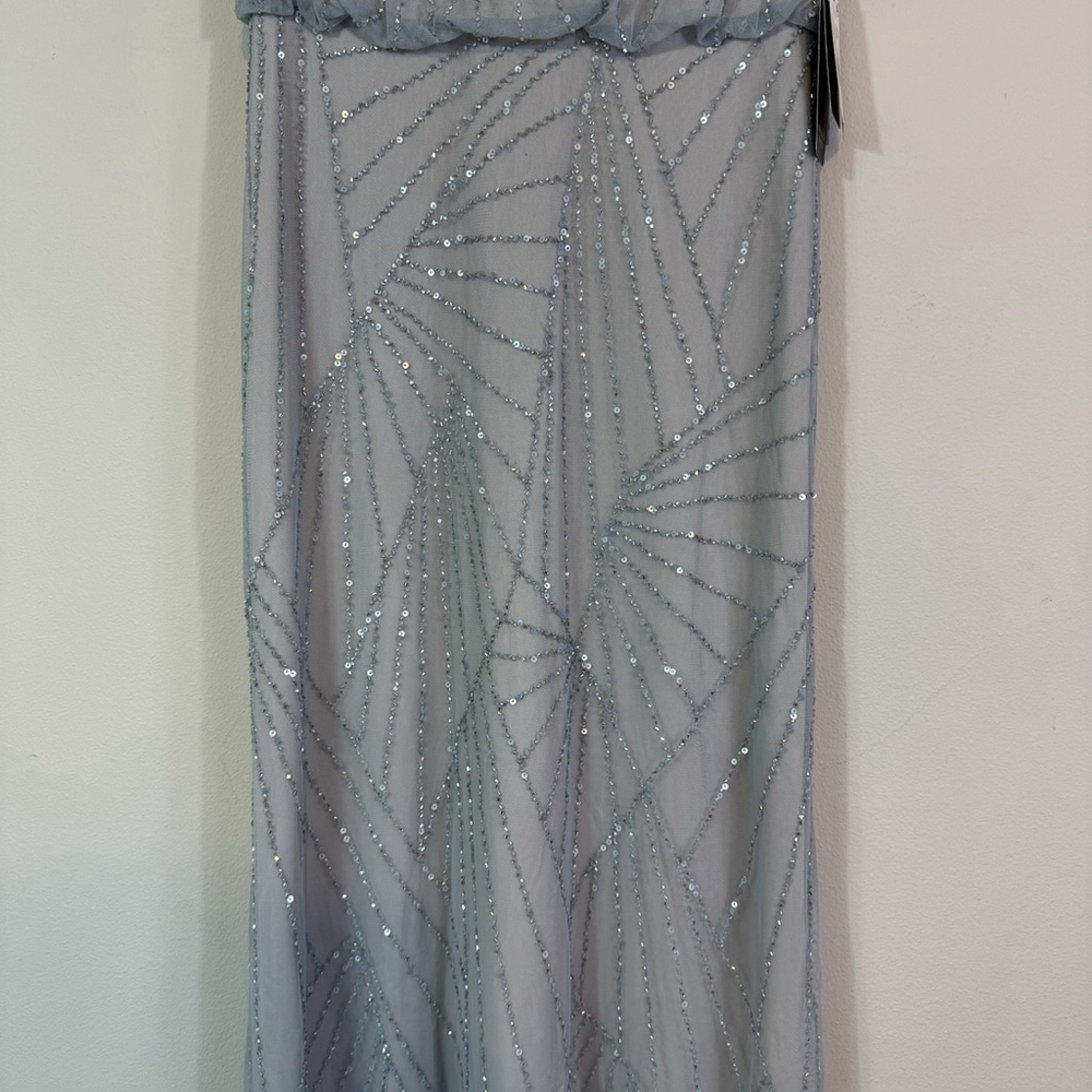 ADRIANNA PAPELL Beaded Cap Sleeve Blouson Gown Grayish Blue Size 4 - Picture 3 of 7
